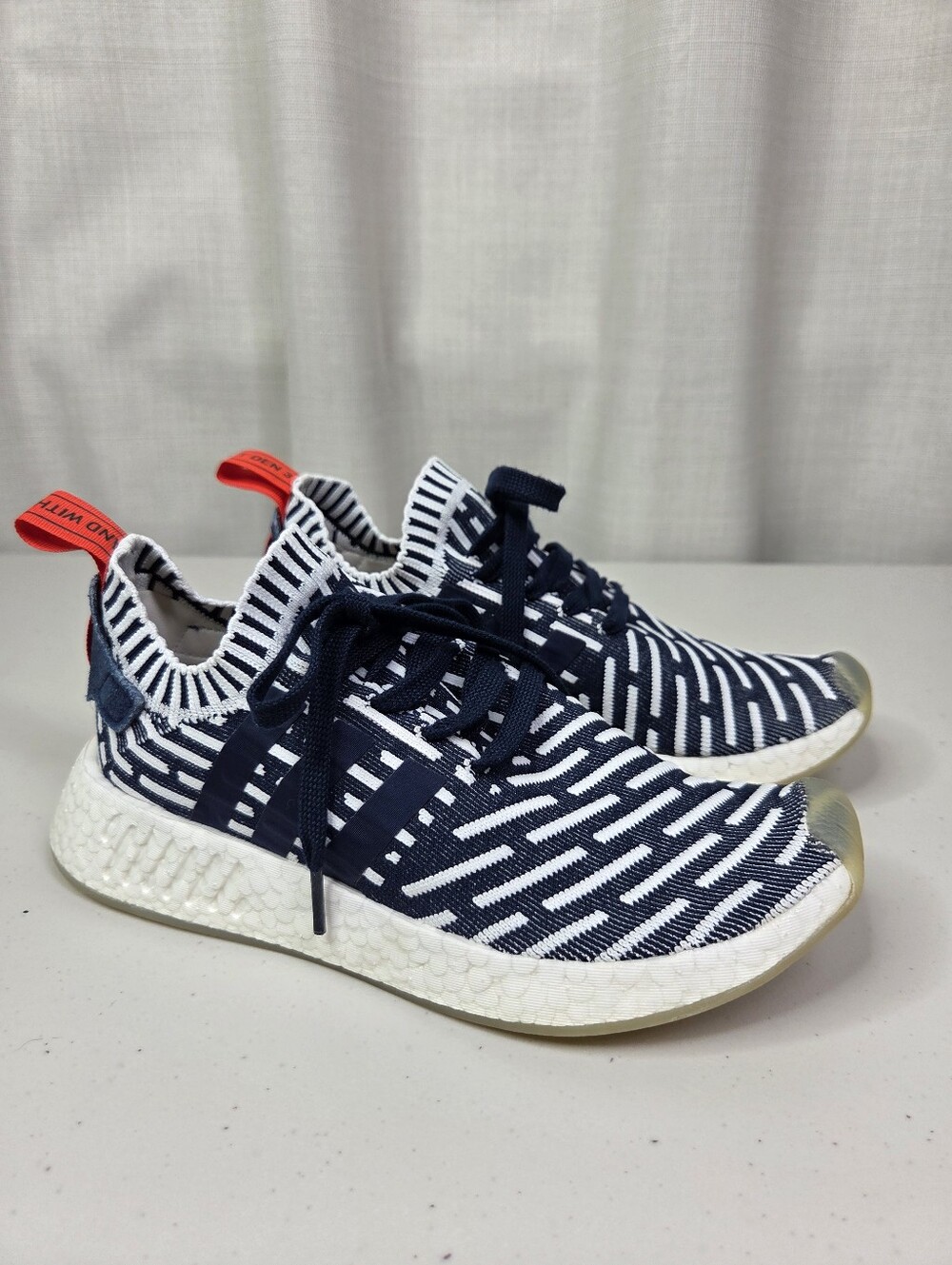 Adidas NMD R2 Primeknit 'Roni' Navy Blue And White Knit Sneakers